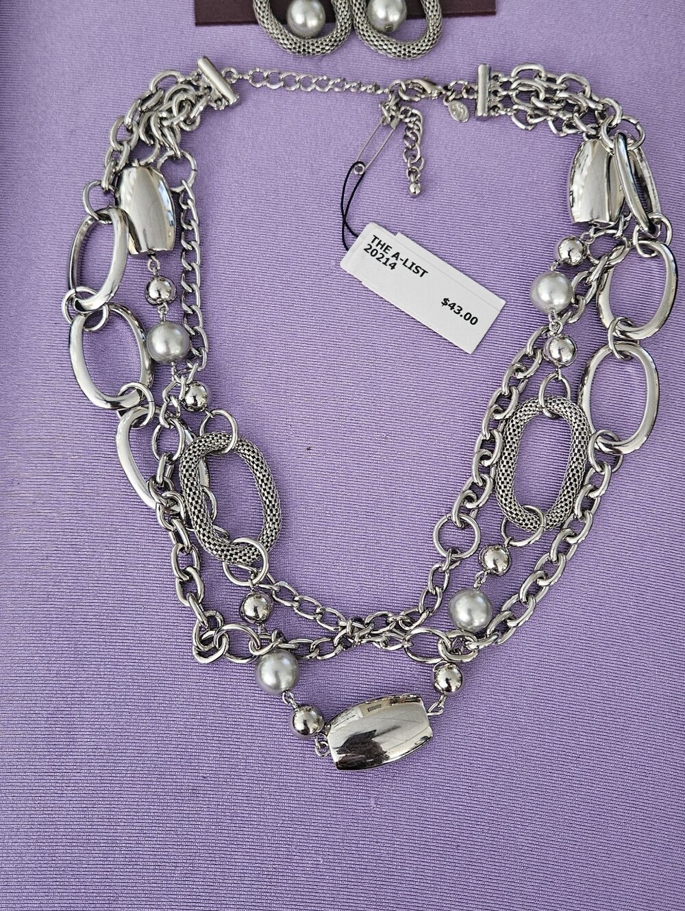 "The A-List" Silver Multi-Chain Statement peice Necklace&earrings